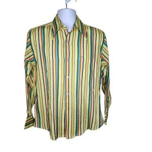 Vintage 70s Groovy Long Sleeve Striped Button Up Shirt Mens Size M Yellow Dagger